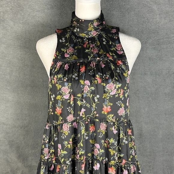 Cinq A Sept Dress Women 00 Black Floral Giselle Babydoll Tiered Whimsy Romantic - Picture 3 of 13